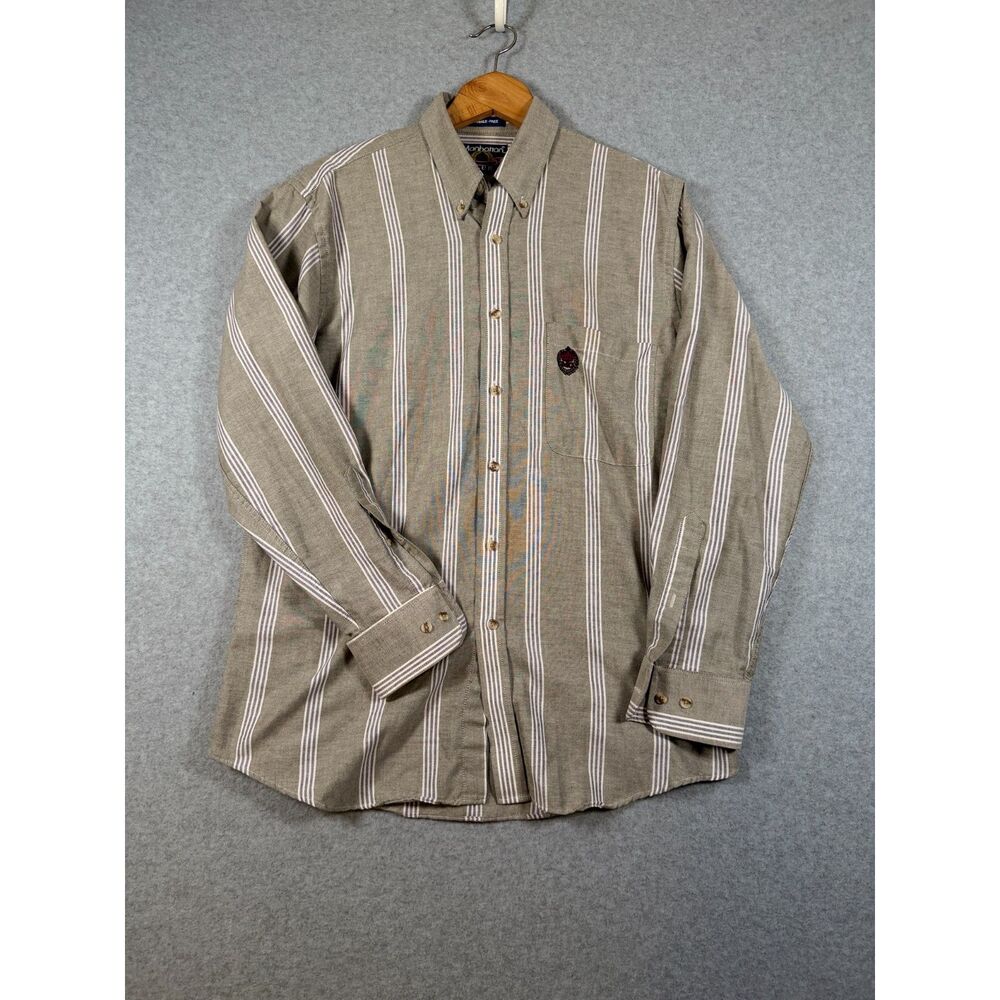 Vintage Manhattan Sport Club Men's M Striped Wrinkle Free Button Down Shirt 3998